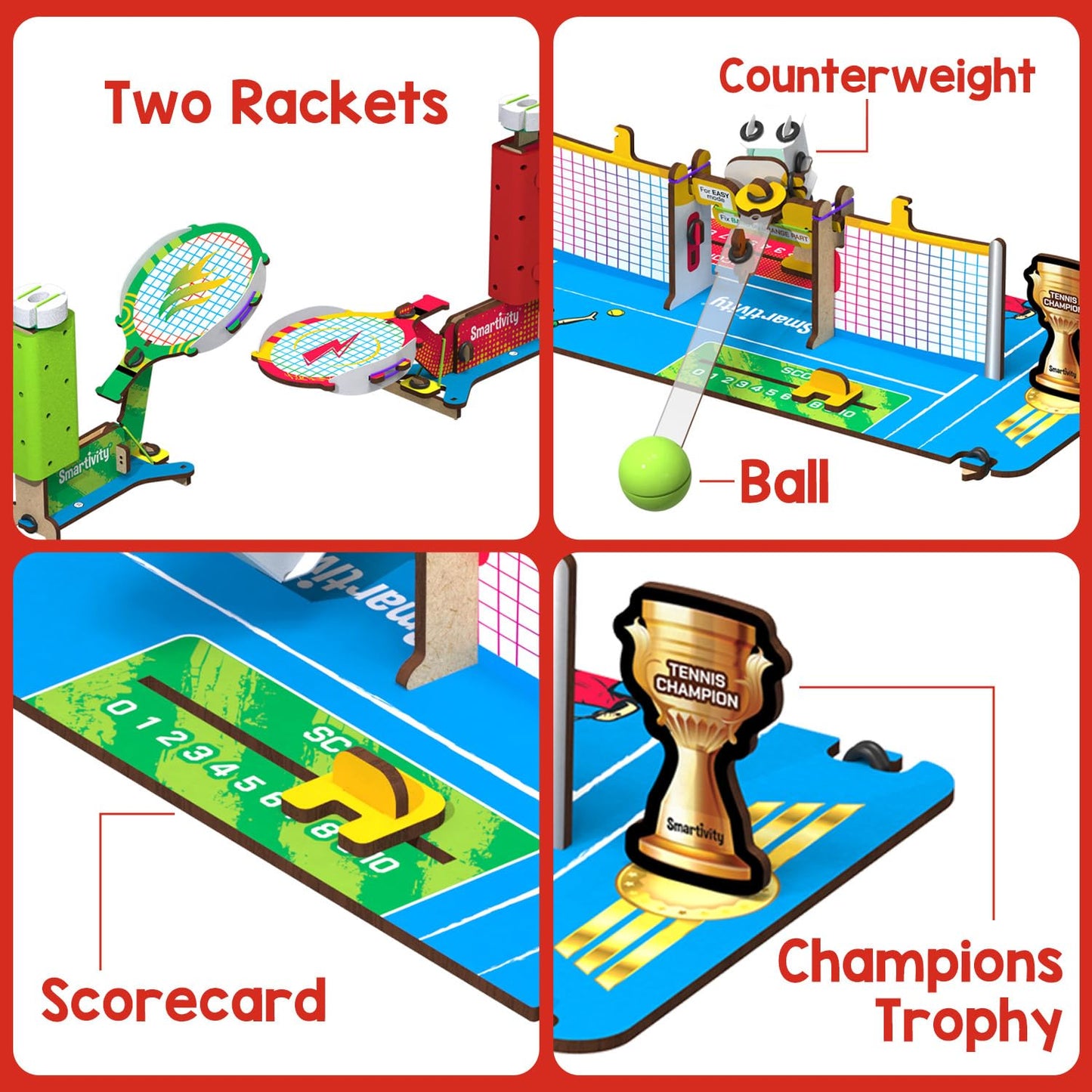 Smartivity Mini Tennis - Tabletop Tennis Game Kit | Ages 6+ | 2-Player STEM Toy with Mechanical Rackets & Scoreboard