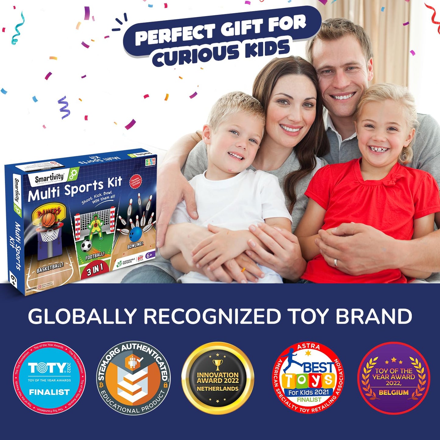 Smartivity 3-in-1 Multi Sports Kit | DIY STEM Wooden Construction Game | Build and Play Basketball, Bowling, and Ring Toss Games | Educational Toy for Kids | 6+ Years