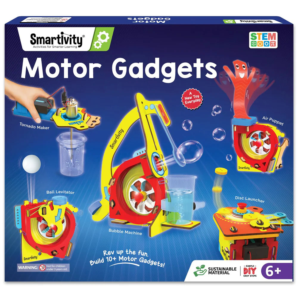 Smartivity 10 in 1 Motor Powered Gadgets | 6 - 14 years | Build 10+ Science Projects - Bubble Launcher, Spinning Toy & More