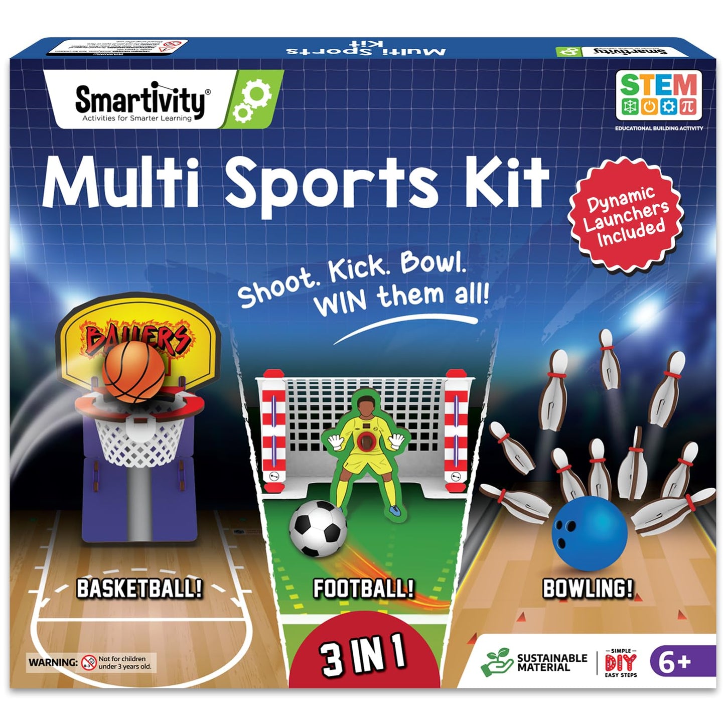 Smartivity 3-in-1 Multi Sports Kit | DIY STEM Wooden Construction Game | Build and Play Basketball, Bowling, and Ring Toss Games | Educational Toy for Kids | 6+ Years