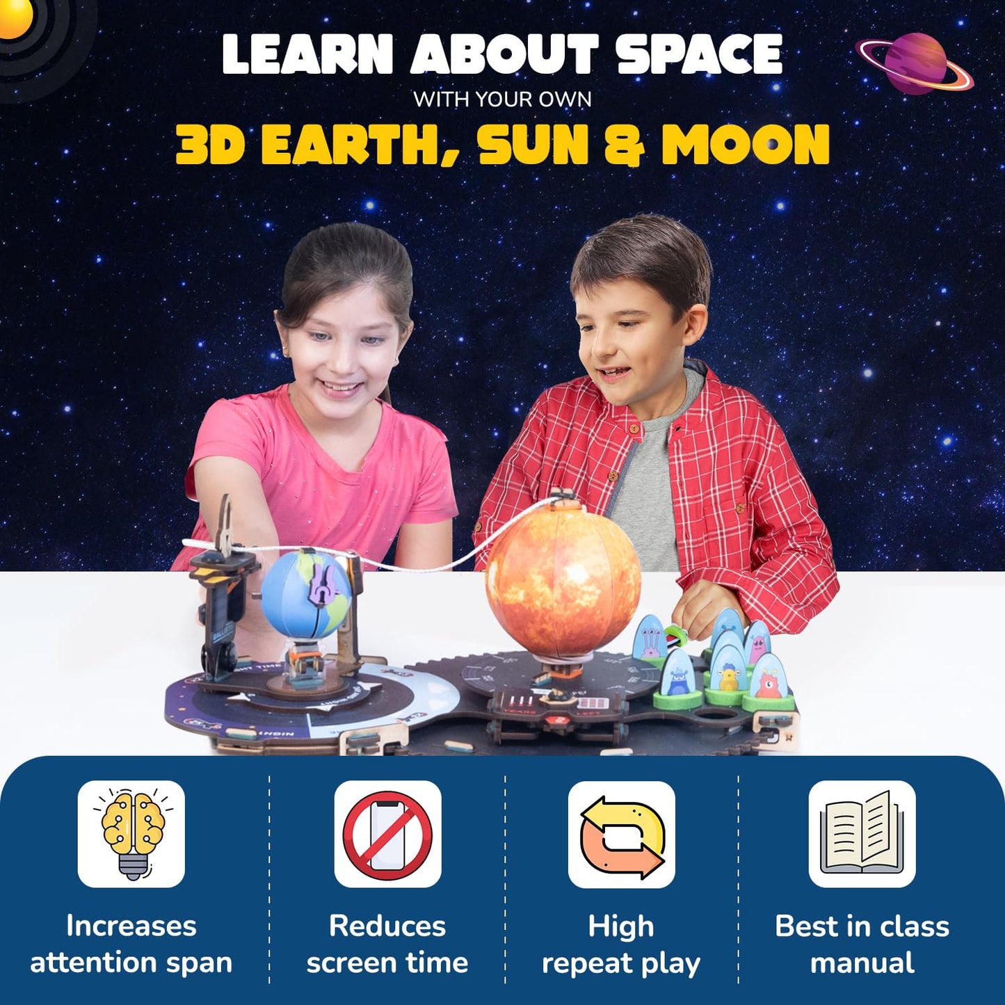 Smartivity Earth-Sun-Moon Space Toy | Interactive 3D Model Kit For Kids | 8+ Years