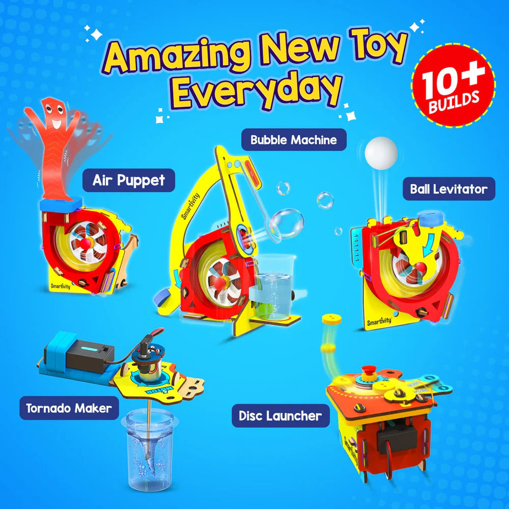 Smartivity 10 in 1 Motor Powered Gadgets | 6 - 14 years | Build 10+ Science Projects - Bubble Launcher, Spinning Toy & More