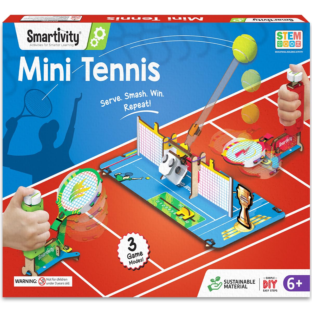 Smartivity Mini Tennis - Tabletop Tennis Game Kit | Ages 6+ | 2-Player STEM Toy with Mechanical Rackets & Scoreboard