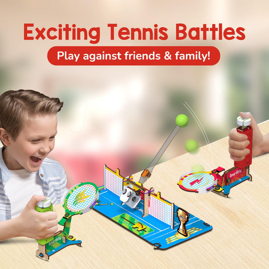 Smartivity Mini Tennis - Tabletop Tennis Game Kit | Ages 6+ | 2-Player STEM Toy with Mechanical Rackets & Scoreboard