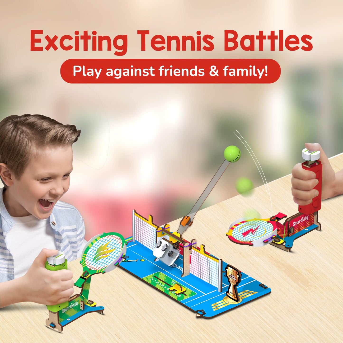 Smartivity Mini Tennis - Tabletop Tennis Game Kit | Ages 6+ | 2-Player STEM Toy with Mechanical Rackets & Scoreboard