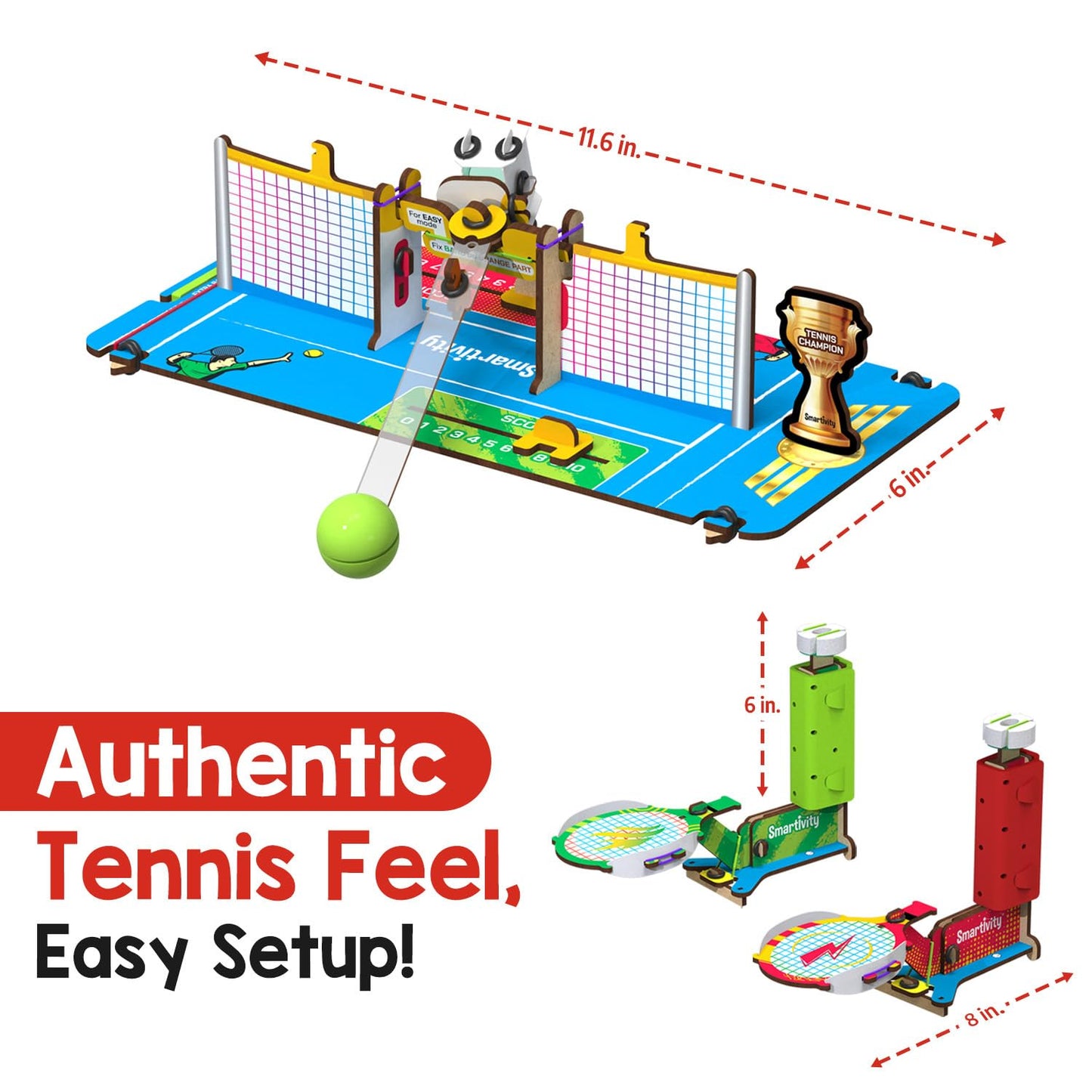 Smartivity Mini Tennis - Tabletop Tennis Game Kit | Ages 6+ | 2-Player STEM Toy with Mechanical Rackets & Scoreboard